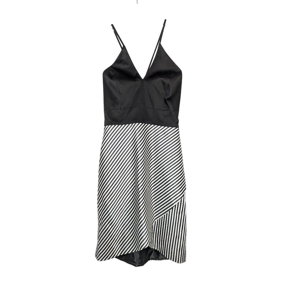 Phoebe By Kay Unger Black White Striped Mini Dress Sleeveless V-Neck Size 8 NWT